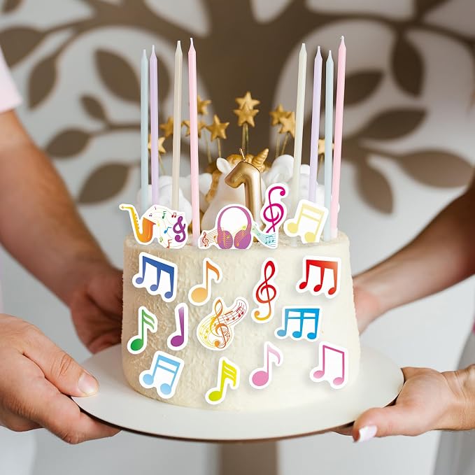 64PCS Edible Musical Notes Cupcake Toppers Wafer Paper Colorful Music Symbol Cake Picks Music Concert Cake Topper Edible Musical Cupcake Picks for Concert Theme Party Decor