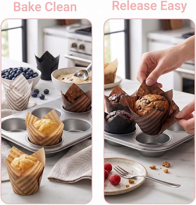 200 Pcs Stripe Tulip Cupcake Liners for Baking, Assorted Colors | Standard Greaseproof Tulip Muffin Liners for Baking, 3oz Paper Cupcake Wrappers for Party Wedding Birthday