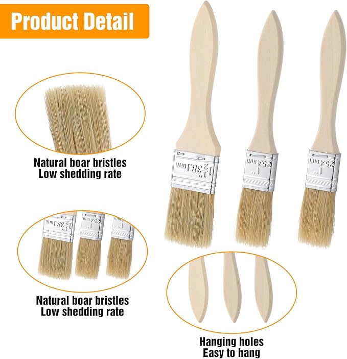 TIESOME 3 Pcs Natural Bristle Pastry Brush, Basting Brush for Baking, Cooking & Grilling, Wood Handle Sauce Brushes for Oil, Butter, Marinade (Wood, 6.89-7.48 Inch)