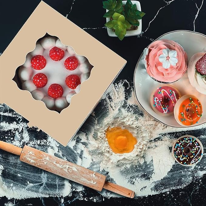 Generic 30Pcs (6x6x3 in) Mini Cake Boxes+2 stickers with Display Window for Gift Giving, Bakesale, Cupcakes, Dessert, Cookies, Pie, Macaroons, Donuts, Pastry, Kraft Paper Material… (30Pcs kraft)