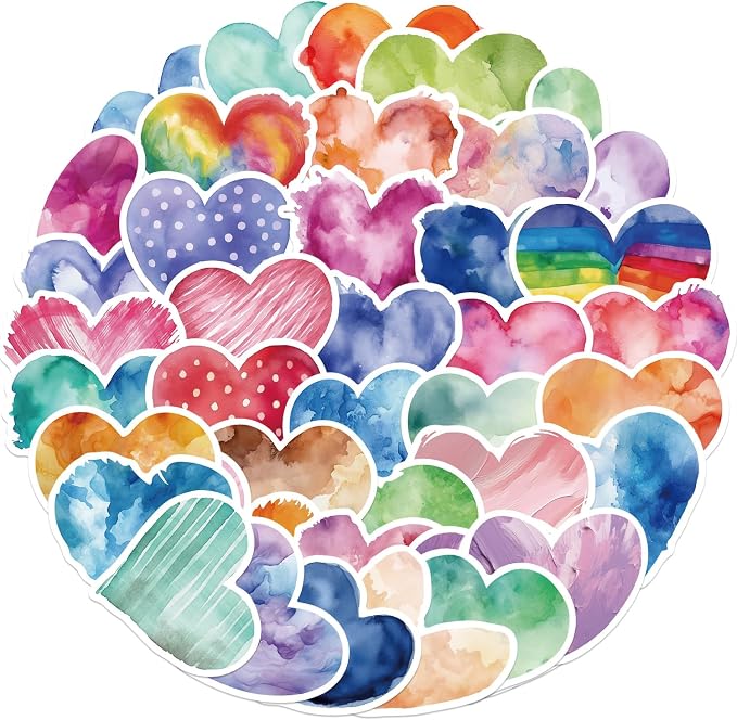 Love Heart Aesthetic Stickers for Valentine's Day, 50PCS Colorful Heart Vinyl Waterproof Stickers for Water Bottle, Laptop, Scrapbook, Journal, Gift Decorative Decals, Party Supplies