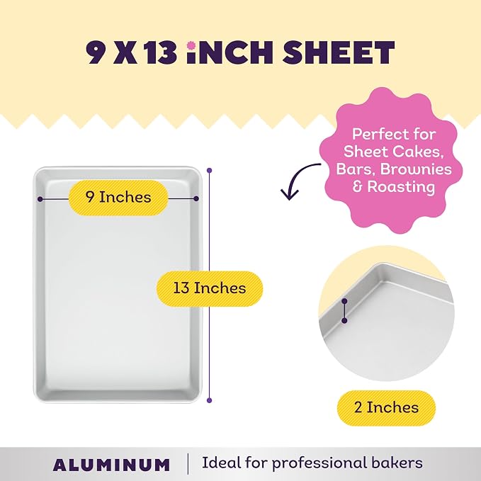 Wilton Aluminum 9x13 Inch Rectangular Sheet Pan, Made With Natural Anodized Aluminum, Made Without PFAS, Bakeware Optimal For Even Heating