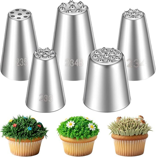 5Pcs Grass Piping Tip for Cake Decorating, Cake Decorating Tips Piping Tips Set, Grass Icing Tip for Frosting Cupcakes Hair Fur