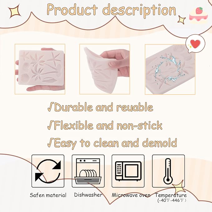 1pcs Coconut Tree Silicone Mold Starfish Shell Fondant Mold for Beach Ocean Theme Party Cake Decoration Chocolate Candy Flower Paste DIY Plaster Epoxy Polymer Clay Crafts