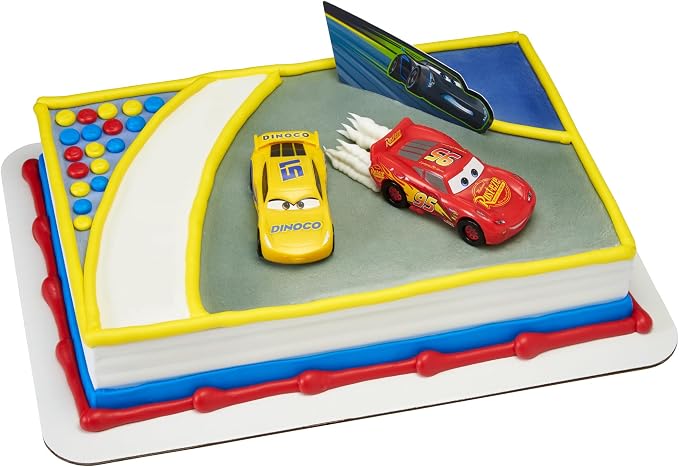DecoSet® Disney and Pixar Cars 3 Ahead of The Curve Cake Topper, 3-Piece Set featuring Lightning McQueen, Cruz Ramirez, and Jackson Storm