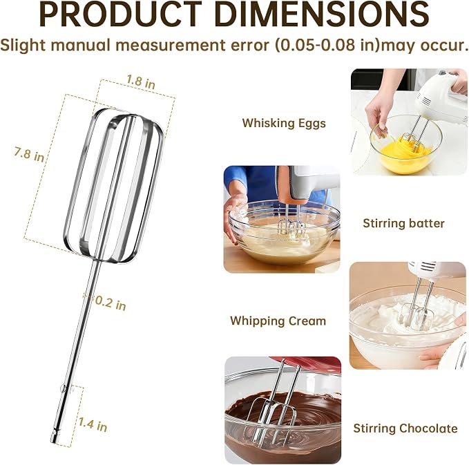 Hand Mixer Beaters Attachments for KitchenAid KHM Series, Paddle Stainless Steel Turbo Beater Replacement Parts Compatible with KHM512 KHM926 KHM7210 KHM6118(A (2PC))