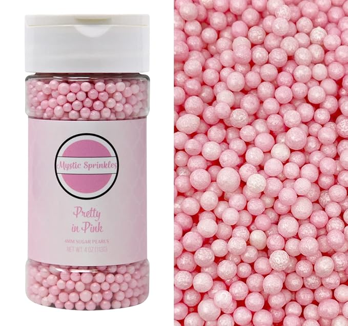 Mystic Sprinkles 4mm Sugar Pearls 4oz Bottles (Pretty in Pink 4mm Sugar Pearls 4oz)