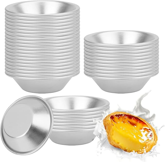 Yesland 40 Pack Mini Egg Tart Mold, 2.8 Inch Aluminum Tart Tin Pans, Pie Tartlets Dessert Molds, Nonstick Reusable Baking Cups for Cupcake, Cookie, Pudding, Silver