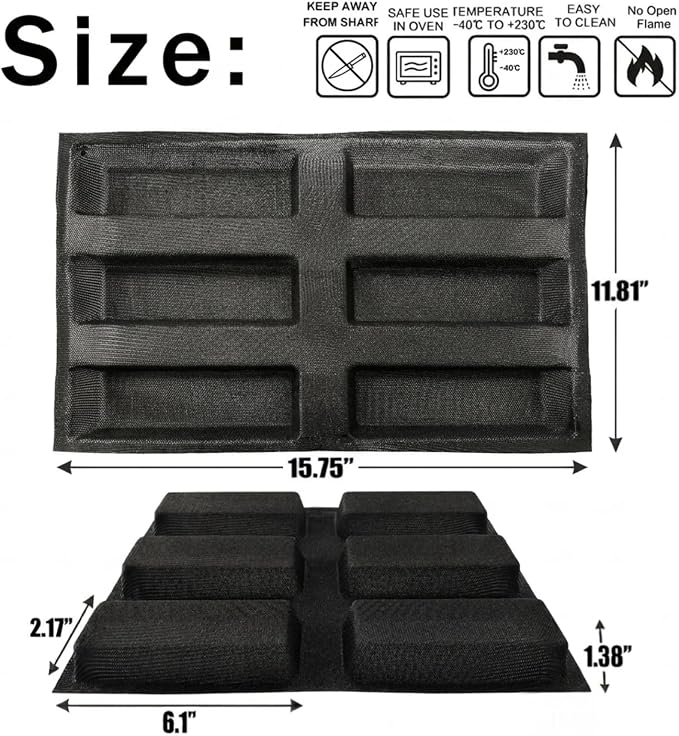 Dioycli Silicone Bread Loaf Pan for Baking Rectangular Bread Pan 6 Loaf Non Stick Baking Molds for Meatloaf, Baguette, Bread & Sandwich