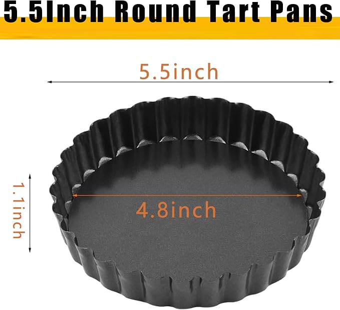 RICHSC-PAN Mini Tart Pan 6PCS, 5.5 Inch Deep Tart molds Removable Bottom Non-Stick Tin 1 Inches High, It is More Suitable for Beginners to DIY and Make Small Tarts at Home.