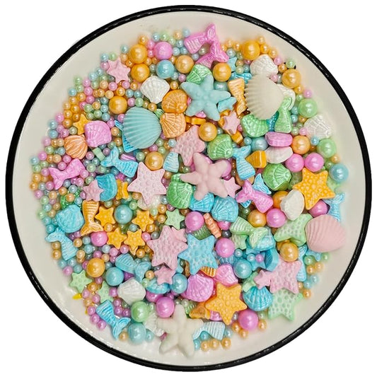 Edible Colorful Ocean Mermaid Candy Sprinkles Starfish Dessert Sprinkle Shell Cake Cupcake Toppers Pearl Cookie Decorations Sweet Personalities Candy Sprinkles for Cake Decorating, 3.53 oz