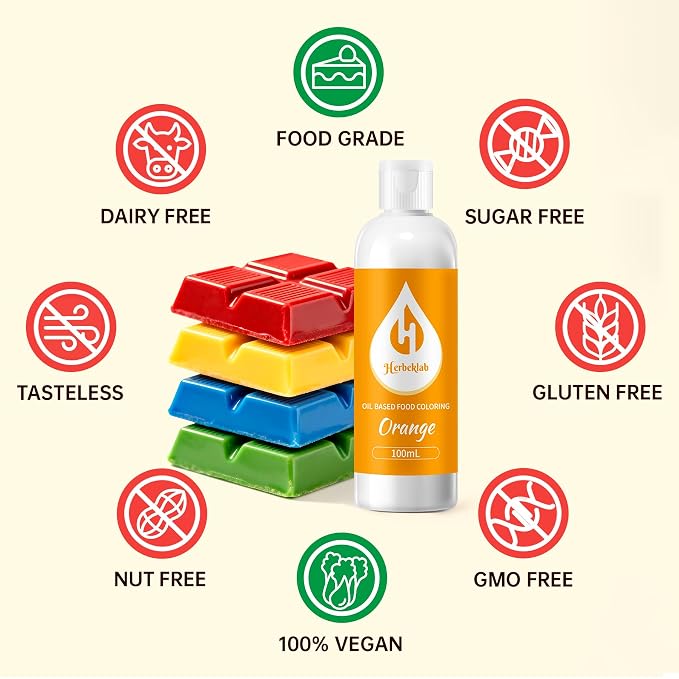 Orange Oil Based Food Coloring for Chocolate – Herbeklab 100ml Professional Concentrated Oil Food Dye for Candy Melts, Chocolate, Cake Pops, Strawberries & Baking