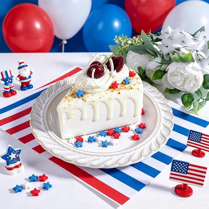Red White and Blue Sprinkles, 4.6oz Edible Star Sprinkles Patriotic 4th of July Sprinkles for Baking Cakes Cupcakes Cookies
