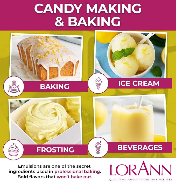 Lorann Oils Lemon Bakery Emulsion: Perfect for Amplifying Citrus Tones in Cakes, Cookies & Desserts, Gluten-Free, Keto-Friendly, Lemon Extract Alternative Essential, 2 oz