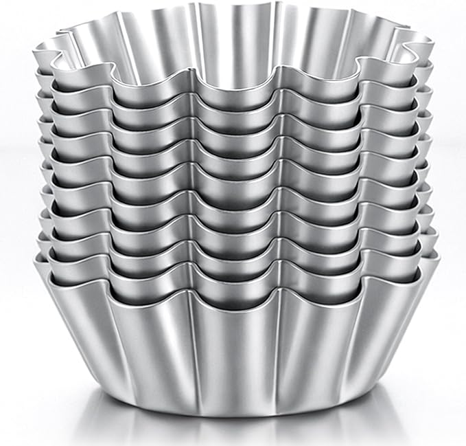 10 Pcs Ensaymada Molder Filipino, Large 4.5 Inch Round Cake Pan with Wave Edge – Traditional Aluminum Molds for Ensaymada, Bibingka, Torta, Puto & Filipino Desserts
