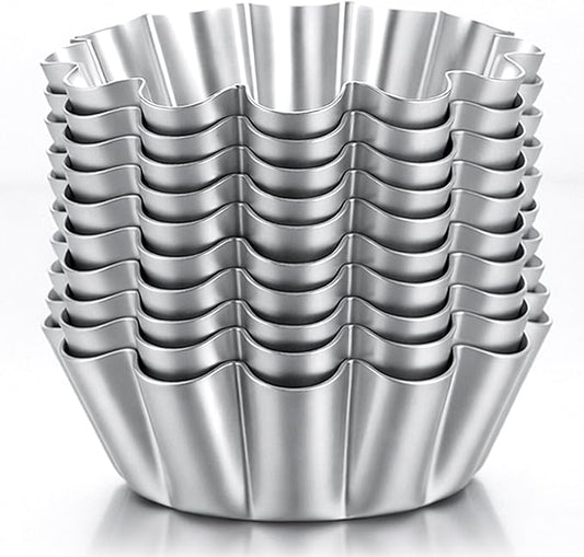 10 Pcs Ensaymada Molder Filipino, Large 4.5 Inch Round Cake Pan with Wave Edge – Traditional Aluminum Molds for Ensaymada, Bibingka, Torta, Puto & Filipino Desserts