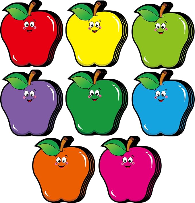 Vuzvuv 48Pcs Colorful Apple Paper Cutouts with 100Pcs Glue Points,Apple Cut Outs Bulletin Board Decorations for Birthday Party Theme Decor Supplies