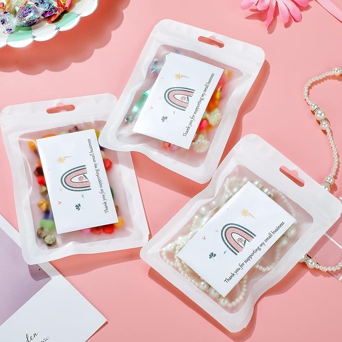 Outus 620 Pieces Thank You for Supporting My Small Business Cards and Stickers Set, Thank You Gold Foil Stickers with Resealable Packaging Bag for Business Owners Packaging Supplies (Rainbow)