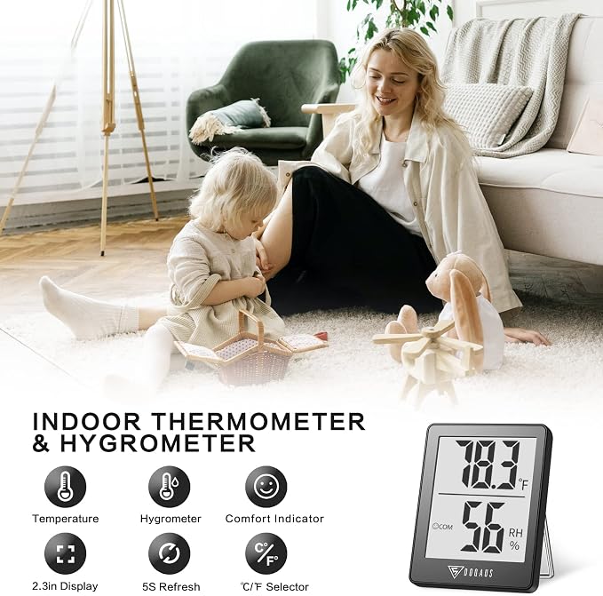 DOQAUS Digital Hygrometer Indoor Thermometer Room Thermometer with 5s Fast Refresh Temperature Humidity Monitor for Bed Room, Baby Room, Basement, Greenhouse, Office (Grey)