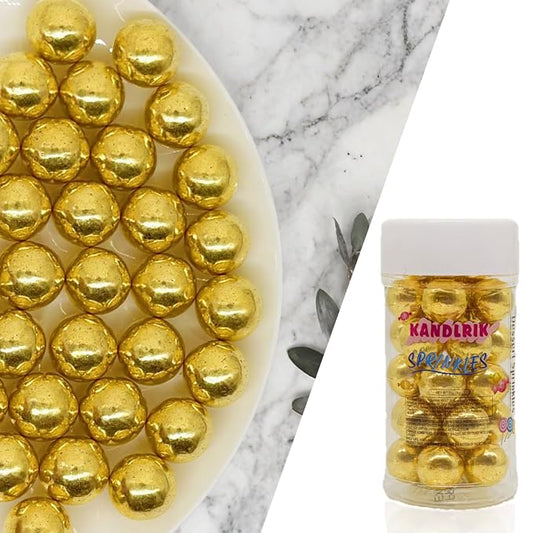 14mm Edible Super Gold Pearl Sugar Sprinkles Candy Mini Pearls Cake Decorations Cupcake Toppers Cookie Decorating Perfect for Wedding Party Valentine Halloween Christmas Supplies 3OZ