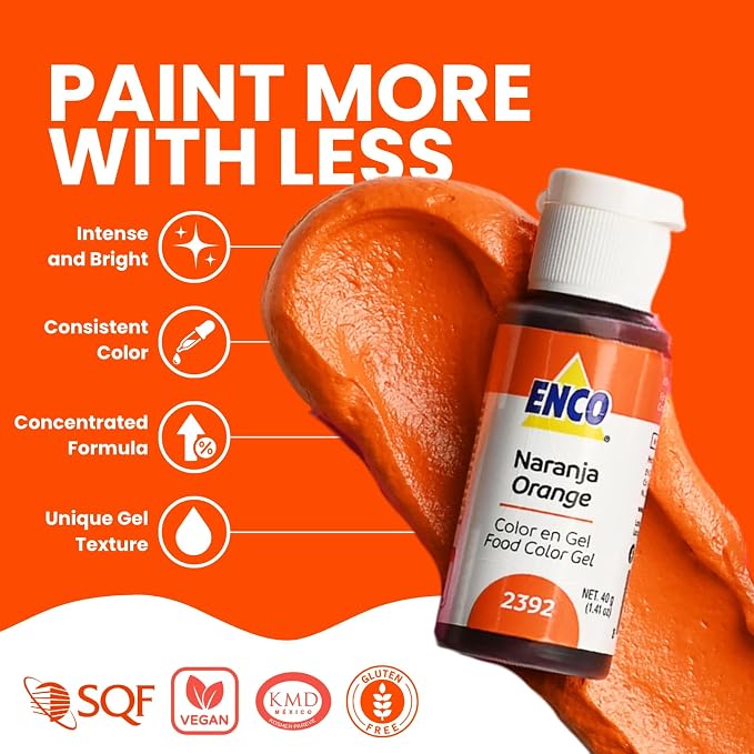 ENCO Food Coloring Gel Orange 1.41 oz (40g) Concentrated, Vegan