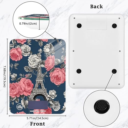 Food Scale Kitchen Scale for Baking Cooking Digital Food Weighing Measuring Scale Small Waterproof Electric Food Scale Blue French Eiffel Tower and Roses