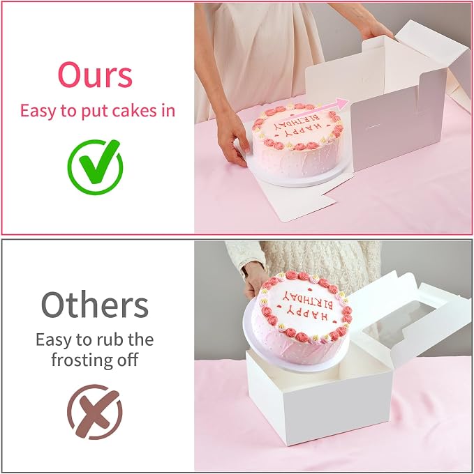 WINKIO 10x10x8 Inch Cake Box, 4 Pack White Cake Boxes with Window, Disposable Bakery Boxes 10 Inch for Cake Cookies Pies Cupcakes Pastry