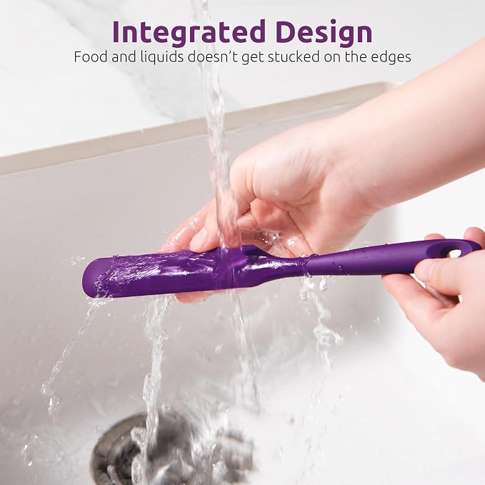 U-Taste Skinny Silicone Jar Spatula: 600ºF Heat-Resistant Food-Grade 10in Long Narrow Sourdough Stirring Stick, Seamless Flexible Peanut Butter Spreader for Scraping Icing Bread Cream, Jam (Purple)