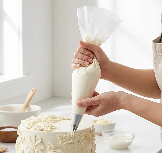 ilauke Piping Bags 200 Pcs 13 inch Pastry Disposable Icing Bags, Anti Burst Cake Decorating Bag, Non-Slip Durable Frosting Piping Bag for Cookie Cake Decorating Supplies Cupcakes Baking Decoration