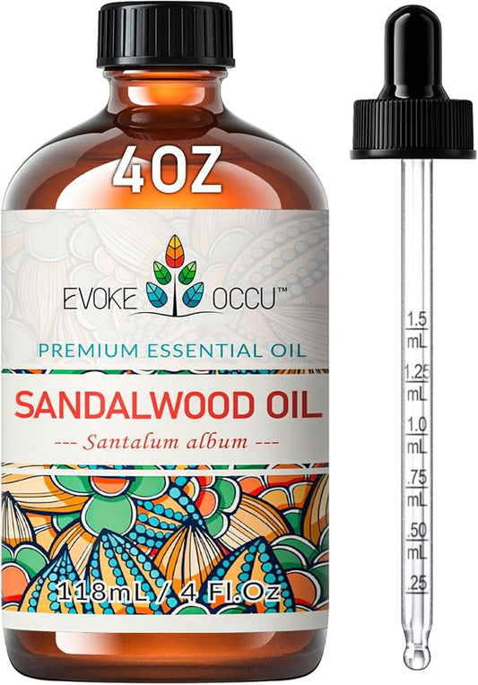 EVOKE OCCU Sandalwood Essential Oils for Skin Care, Diffuser, Perfume, Candle and Soap Making - 4 FL Oz