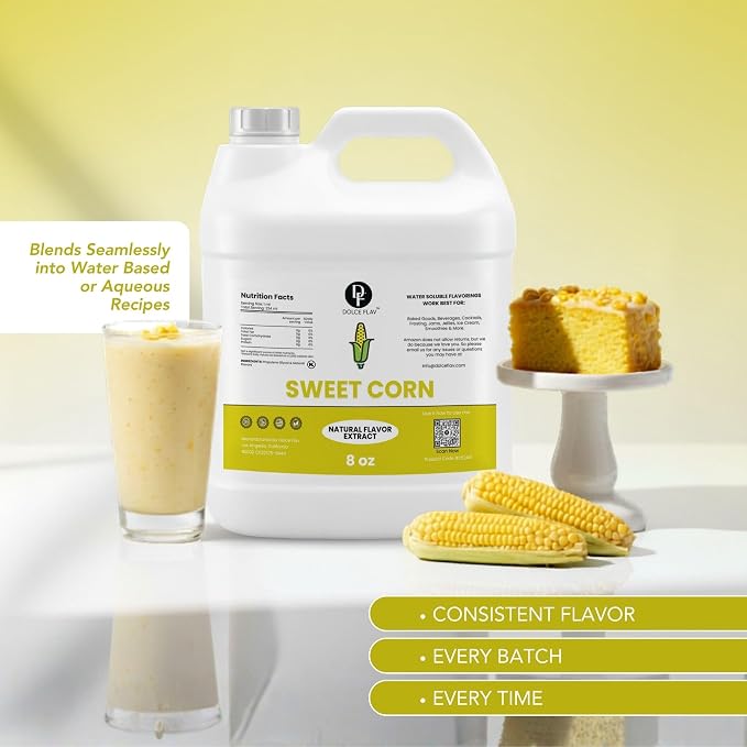 Dolce Flav Natural Sweet Corn Extract – 8 Ounce Water-Soluble Kosher, Sugar-Free, Concentrated Savory-Sweet Flavor for Baking, Cornbread & Ice Cream, Includes Measured Dropper
