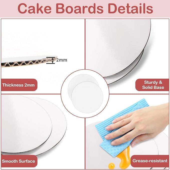 WINKIO Cake Box with Cake Boards, 2 Pack 8 In Disposable Cake Carrier, Cakes Transport Container, White Bakery Holder with Window (2, white, 8x8x8 Inches)