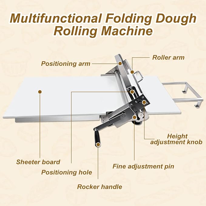 Folding Dough Sheeter Machine, Manual Stainless Steel Dough Roller Machine, 40.5"X22.8" New Pastry Roller for Commercial Home Bakery, Puff Pastry & Pizza