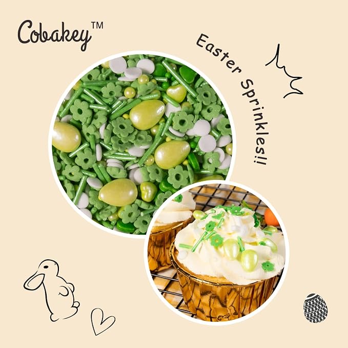 Cobakey Spring Sprinkles for Cookies 4.23 Ounce Green Sprinkles for Baking Green Eggs Perfect for Easter Cake Decorations, Baking, Ice Cream, Cookies, Cupcake Topper