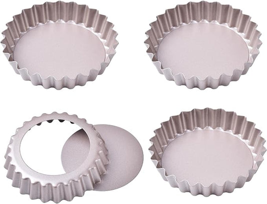 Mini Tart Pan Set, 4-Inch 4pcs with Removable Loose Bottom Non-Stick Round Quiche Bakeware for Oven and Instant Pot Baking (Champagne Gold)