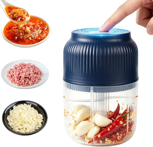 Electric Garlic Chopper 350ml, Portable Cordless Garlic Mincer, Powerful 6 Stainless Steel Blades Food Chopper with Lid, Mini Food Processor for Onion Ginger Chili Meat