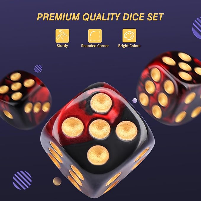 24 of Pack 16MM 6 Sided Dice Set,Two Colours D6 Game Dice Set, 6 Sided Standard Dices for Yahtzee, Bunco or Teaching Math,with Portable Dice Pouch(Red and Black)