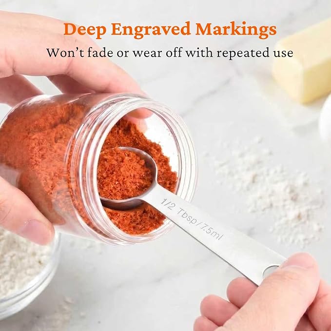 11PCS Measuring Spoons Set Stainless 1 tbsp, 1/2 tbsp, and 1-1/16tsp Steel Measuring Spoons for Cooking Baking Spice Jars and Liquid Ingredients