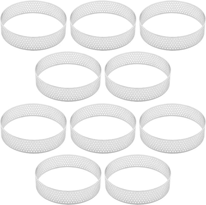 10Pcs 3.15Inch 304 Stainless Steel Perforated Tart Ring, Heat Resistant Cake Mousse Ring for Baking Fruit Tarts, Cake, Crust and Dessert Making