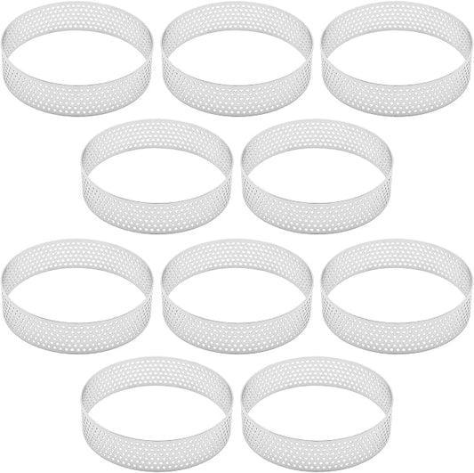 10Pcs 3.15Inch 304 Stainless Steel Perforated Tart Ring, Heat Resistant Cake Mousse Ring for Baking Fruit Tarts, Cake, Crust and Dessert Making