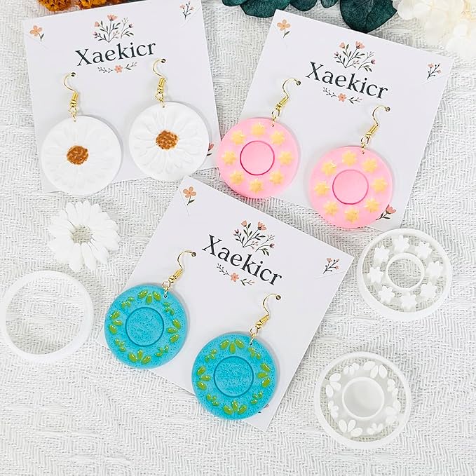 Xaekicr Round Floral Polymer Clay Cutters Set – Clay Earring Cutters for DIY Jewelry, Circle Flower Clay Tools for Earrings Making, Clay Molds for Polymer Clay Projects