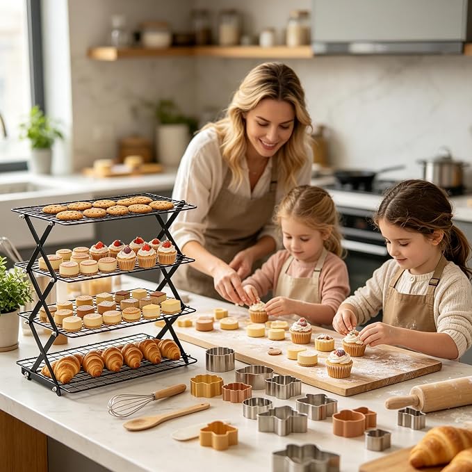 4 Tier Cooling Rack Stackable, Cooling Racks for Cooking and Baking Adjustable Stackable Roasting Cooking Drying Wire Cooling Rack for Cookies Baking