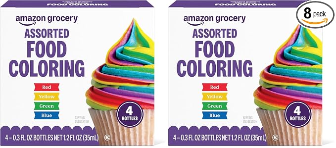 Amazon Grocery, Assorted Food Coloring, Contains Red, Blue, Green, Yellow Bottles, 0.3 Fl Oz (Pack of 8)
