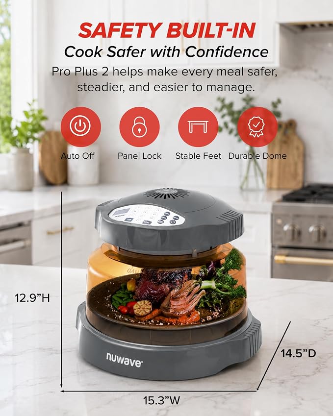 Nuwave Pro Plus 2 Air Fryer Oven, Infrared Countertop Convection, No Defrost No Preheat, Triple Combo Heating, 10-in-1 Multicooker, PFAS & BPA Free, 10LB Capacity, Dishwasher Safe Parts, 20660V03Y