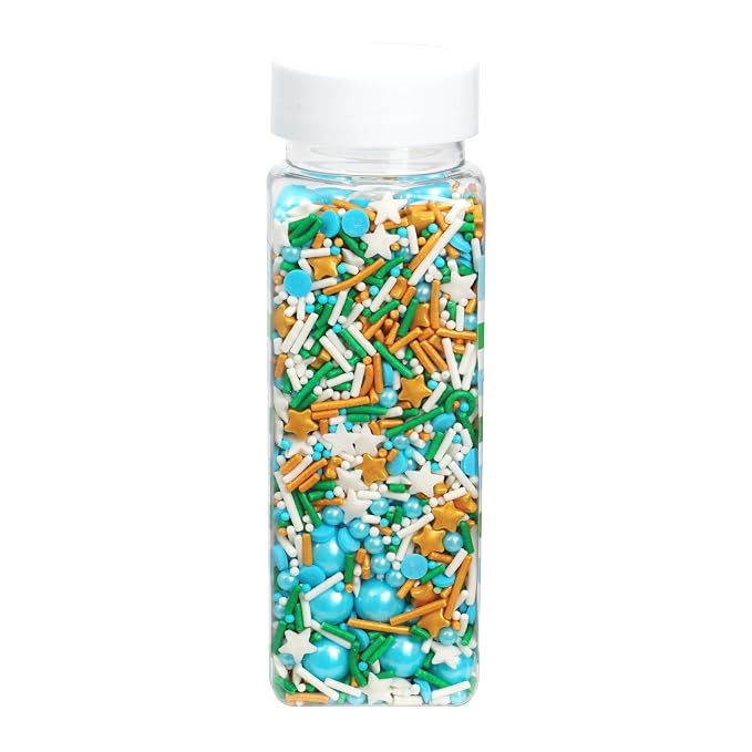 Stars & Pearls White, Blue, Green Sprinkles Mix 4.4 oz, Sprinkles For Cake Decorating, Baking, Ice Cream & More, The Hampton Candy Company