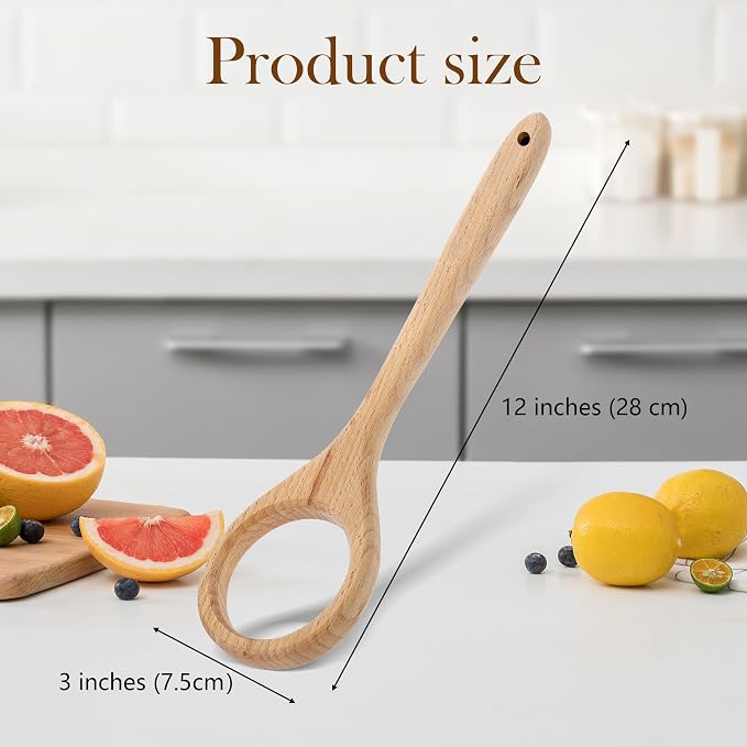 12 Inch Wooden Danish Dough Whisk, Beech Wood Mixing Stirring Tool for Sourdough, Pizza, Cookie & Pancake Baking