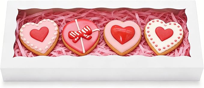5pcs Cookie Boxes 12 x 5 x 1.5 Inch Bakery Boxes with window Chocolate Covered Strawberries Box for Christmas Valentine's Mother's Day- White