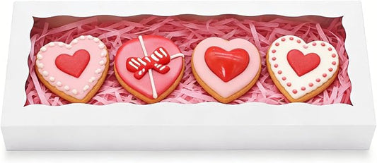 5pcs Cookie Boxes 12 x 5 x 1.5 Inch Bakery Boxes with window Chocolate Covered Strawberries Box for Christmas Valentine's Mother's Day- White