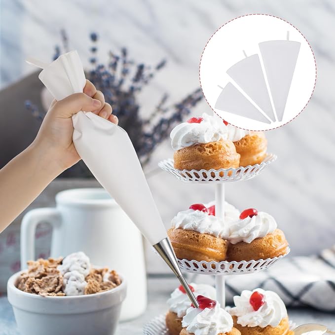 3 Pack Reusable Pastry Piping Bags, Canvas Cake Decorating Bags | White Cloth Frosting Bag Icing Piping Bag DecoratingBag in 3 Sizes -14, 16,18 Inch (White)