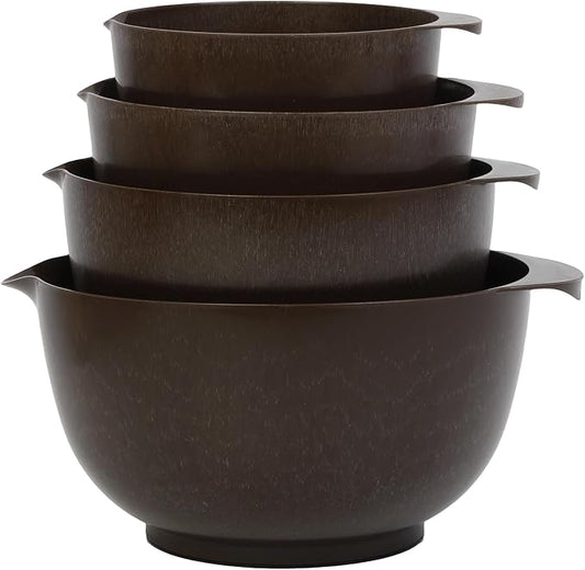 BoxedHome 4.5 Quart Large Plastic Mixing Bowls, Microwave Safe Mixing Bowl Set with Pour Spout, Nesting Bowls for Space Saving Storage(brown)